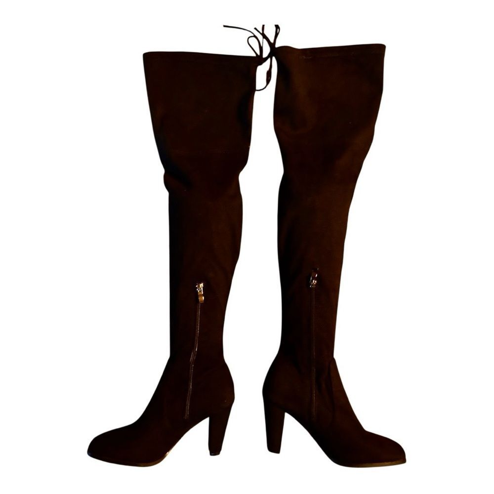 NEW Catherine Malandrino Monarch Block Heel Boot Faux Suede Knee Black Size 7.5 - Picture 7 of 13